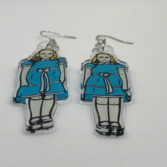 The Shining Twins Creepy Girls In Blue Novelty Drop Dangle Earrings - Picture 7 of 9